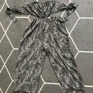 Black, beige and brown stretchy flowy strapless jumpsuit